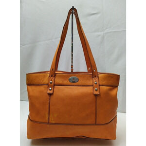 Fossil Orange Pebbles Leather Double Handle Zipper Tote Shoulder Bag